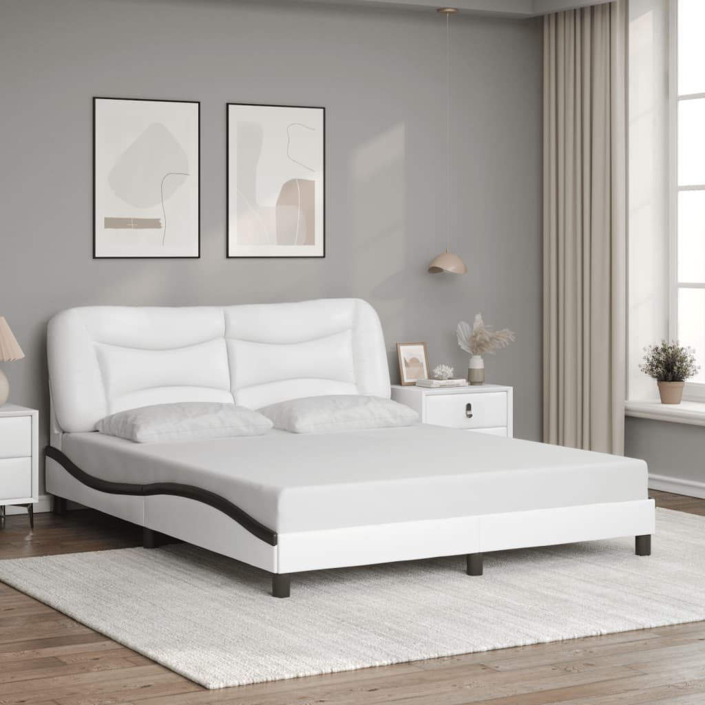 Cadre de lit sans matelas blanc et noir 160x200 cm similicuir - XIOS