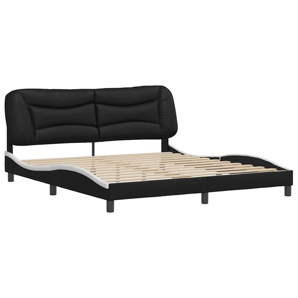 Cadre de lit sans matelas Hvar noir et blanc 180x200 cm similicuir