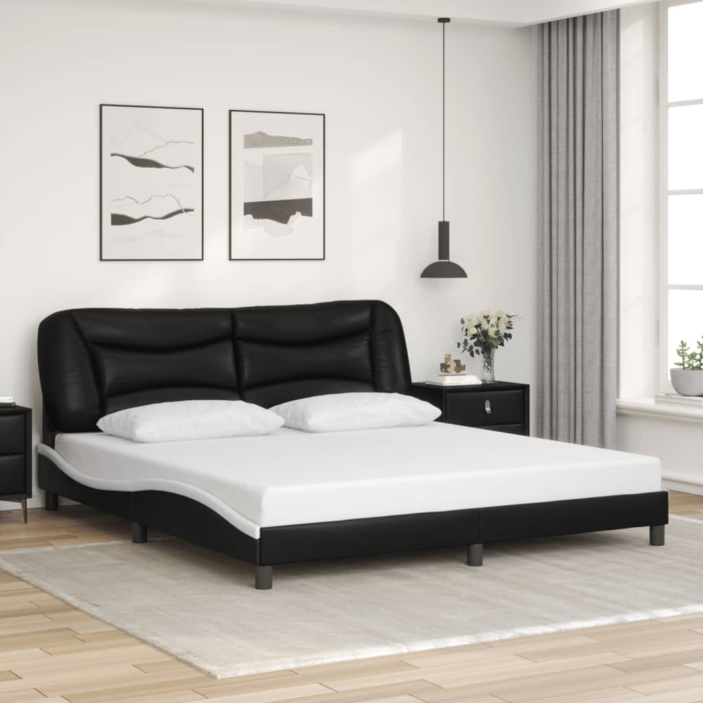 Cadre de lit sans matelas noir et blanc 180x200 cm similicuir - XIOS