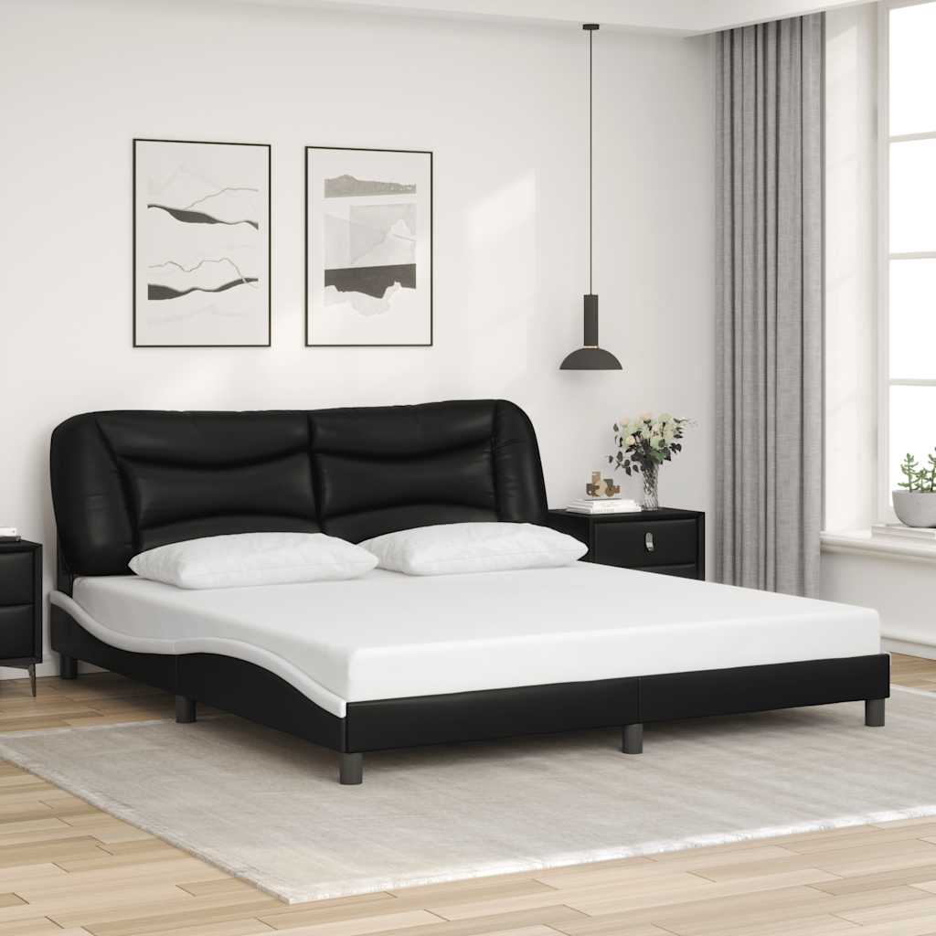 Cadre de lit sans matelas Hvar noir et blanc 180x200 cm similicuir