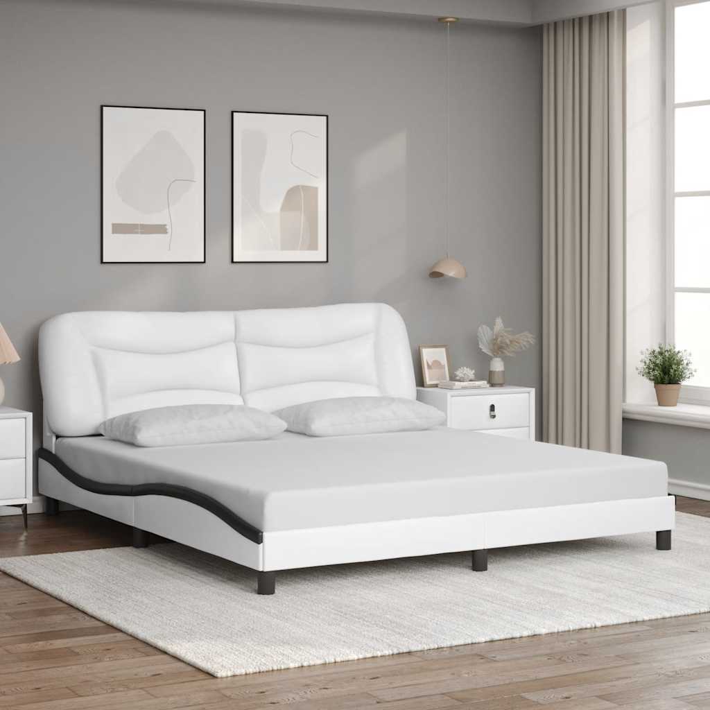 Cadre de lit sans matelas Hvar blanc et noir 180x200 cm similicuir