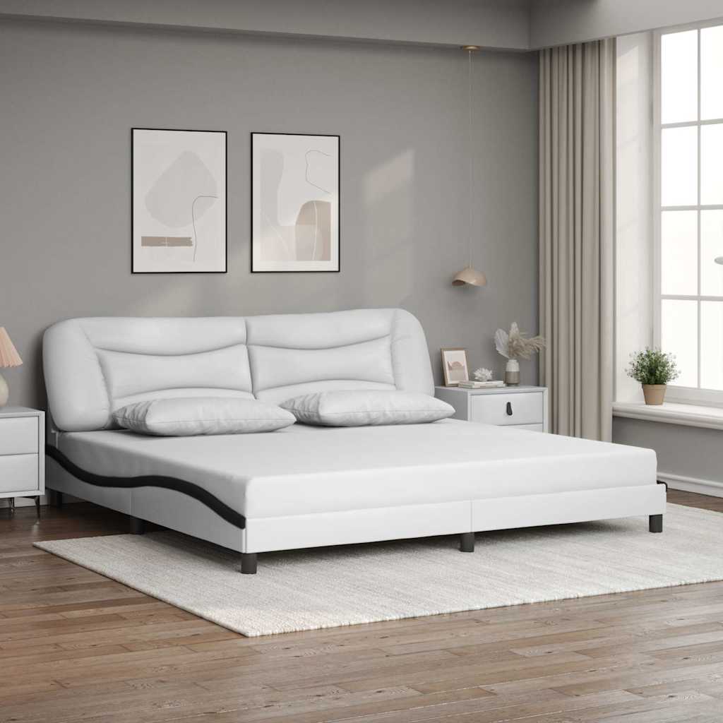 Cadre de lit sans matelas Hvar blanc et noir 200x200 cm similicuir - XIOS