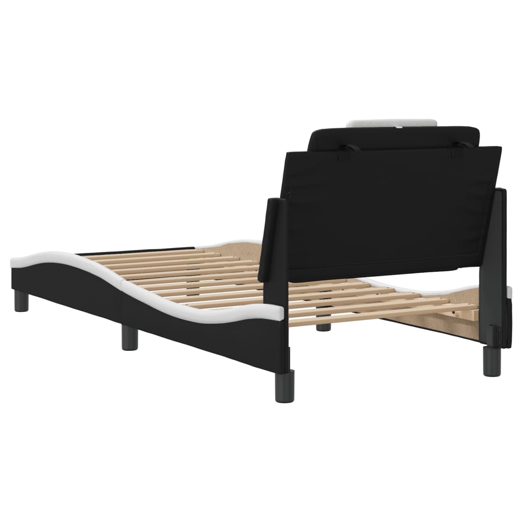 Cadre de lit sans matelas noir et blanc 80x200 cm similicuir - XIOS
