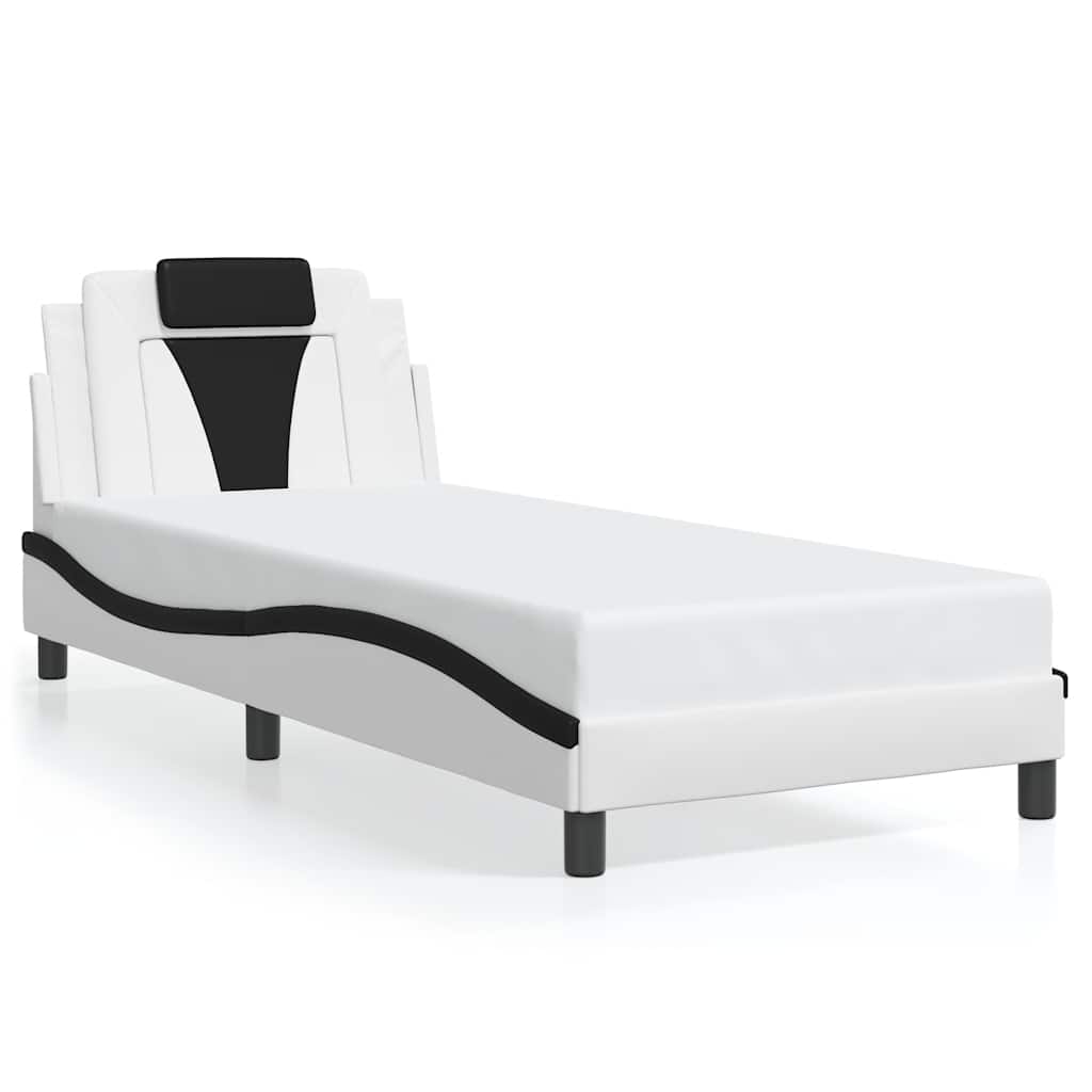 Cadre de lit Viana sans matelas blanc et noir 80x200 cm similicuir