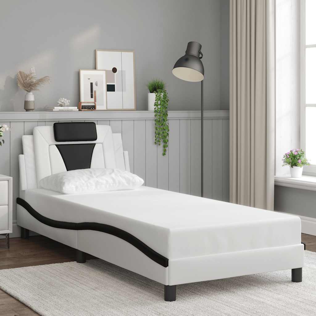 Cadre de lit Viana sans matelas blanc et noir 80x200 cm similicuir