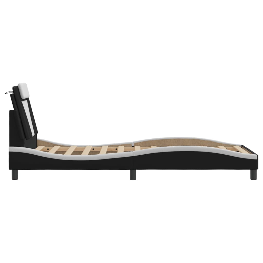 Cadre de lit sans matelas noir et blanc 90x190 cm similicuir - XIOS