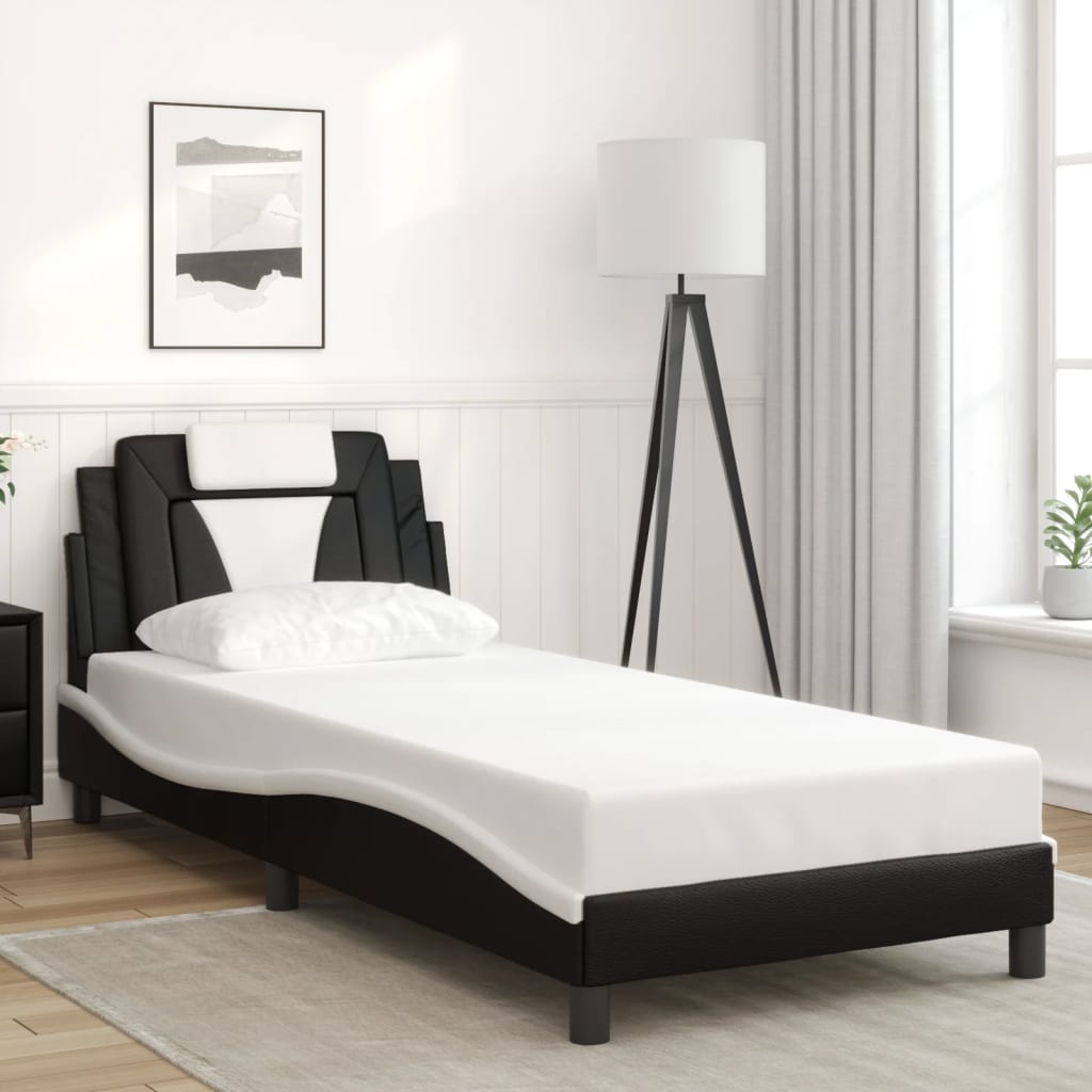 Cadre de lit sans matelas noir et blanc 90x190 cm similicuir - XIOS
