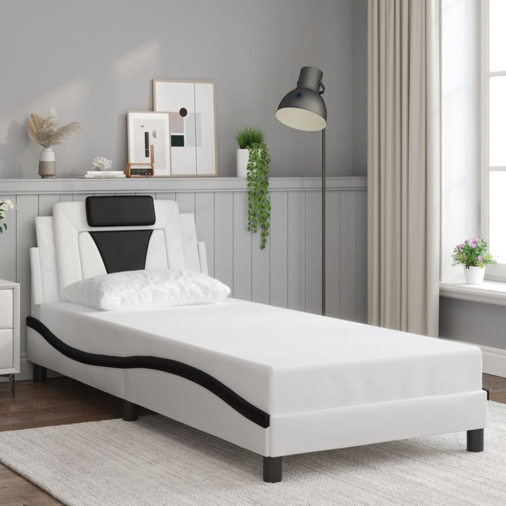 Cadre de lit sans matelas blanc et noir 90x190 cm similicuir - XIOS