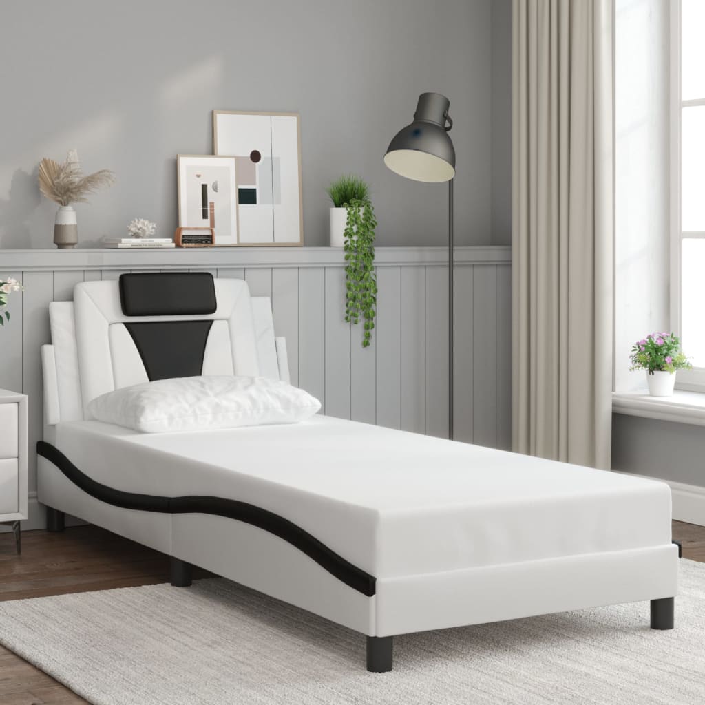 Cadre de lit Viana sans matelas blanc et noir 90x200 cm similicuir - XIOS