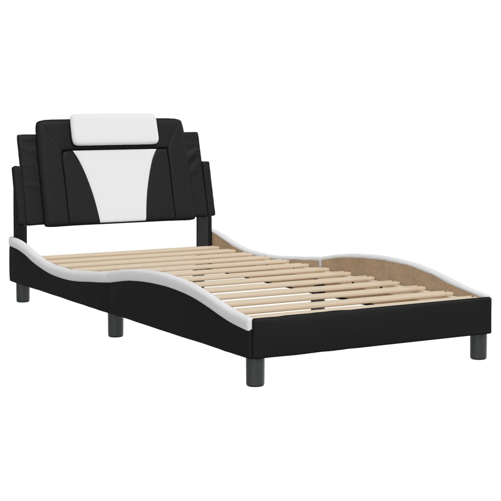Cadre de lit sans matelas noir et blanc 100x200 cm similicuir - XIOS