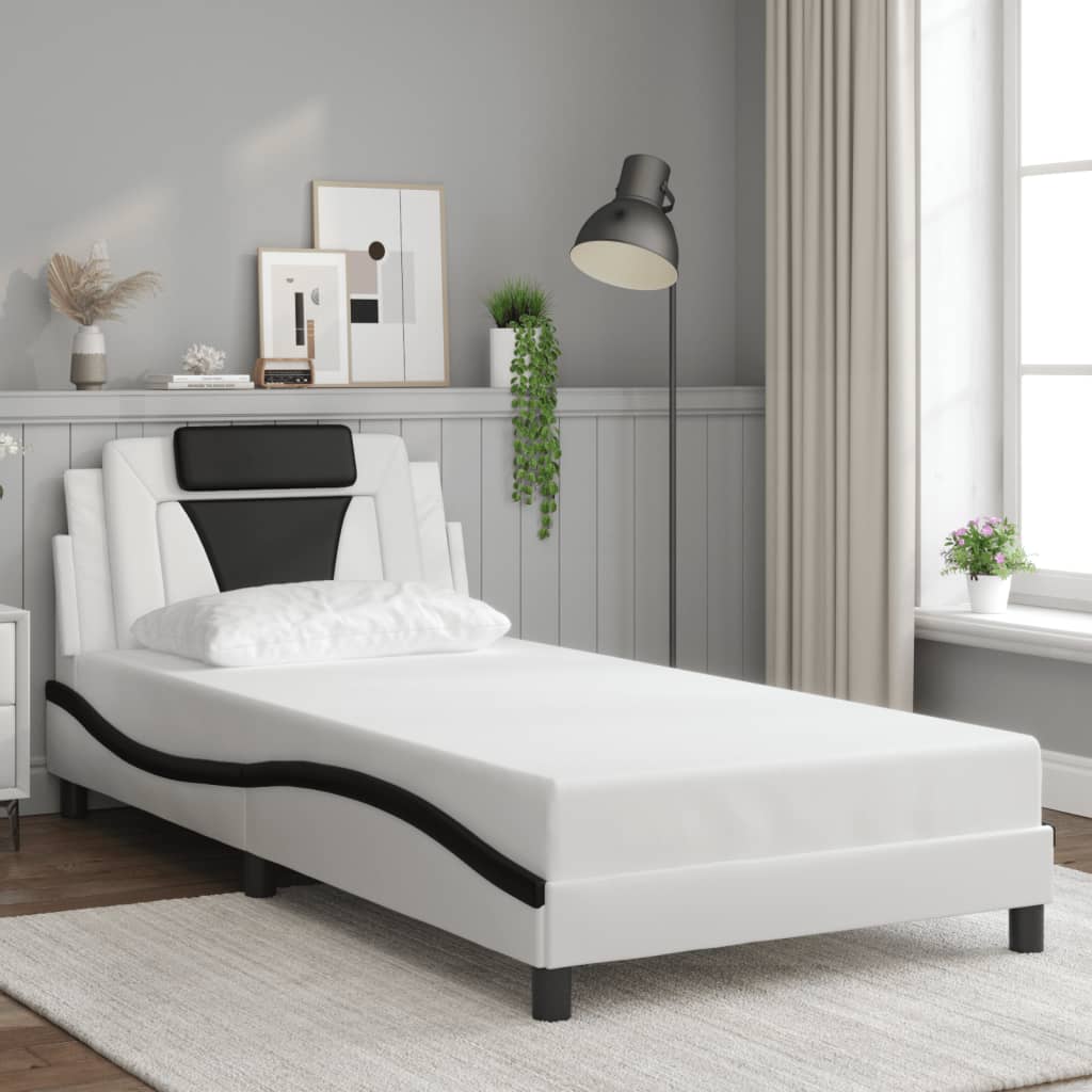 Cadre de lit sans matelas blanc et noir 100x200 cm similicuir - XIOS