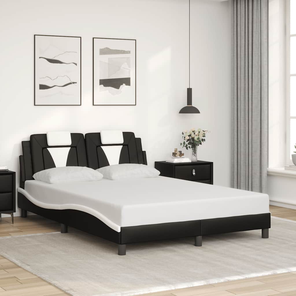 Cadre de lit Viana sans matelas noir et blanc 120x200 cm similicuir