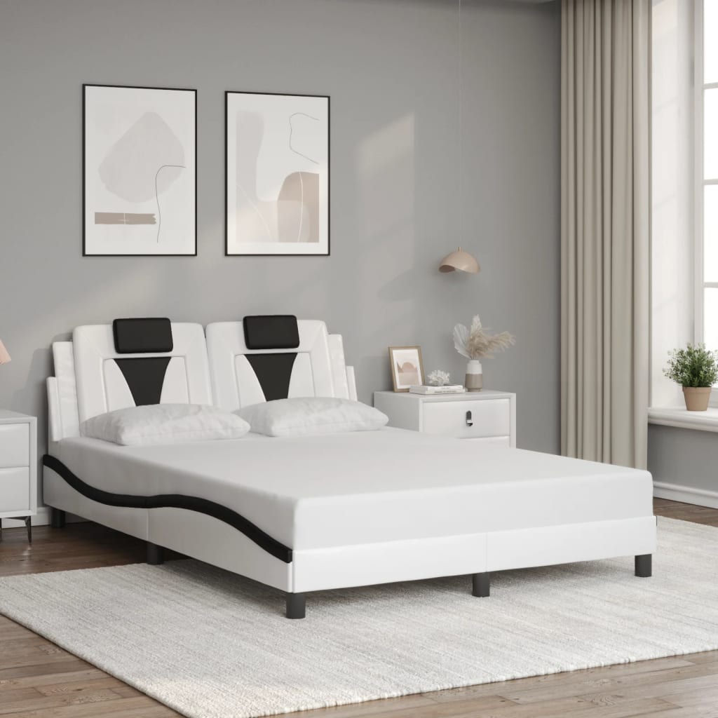 Cadre de lit sans matelas blanc et noir 140x200 cm similicuir - XIOS