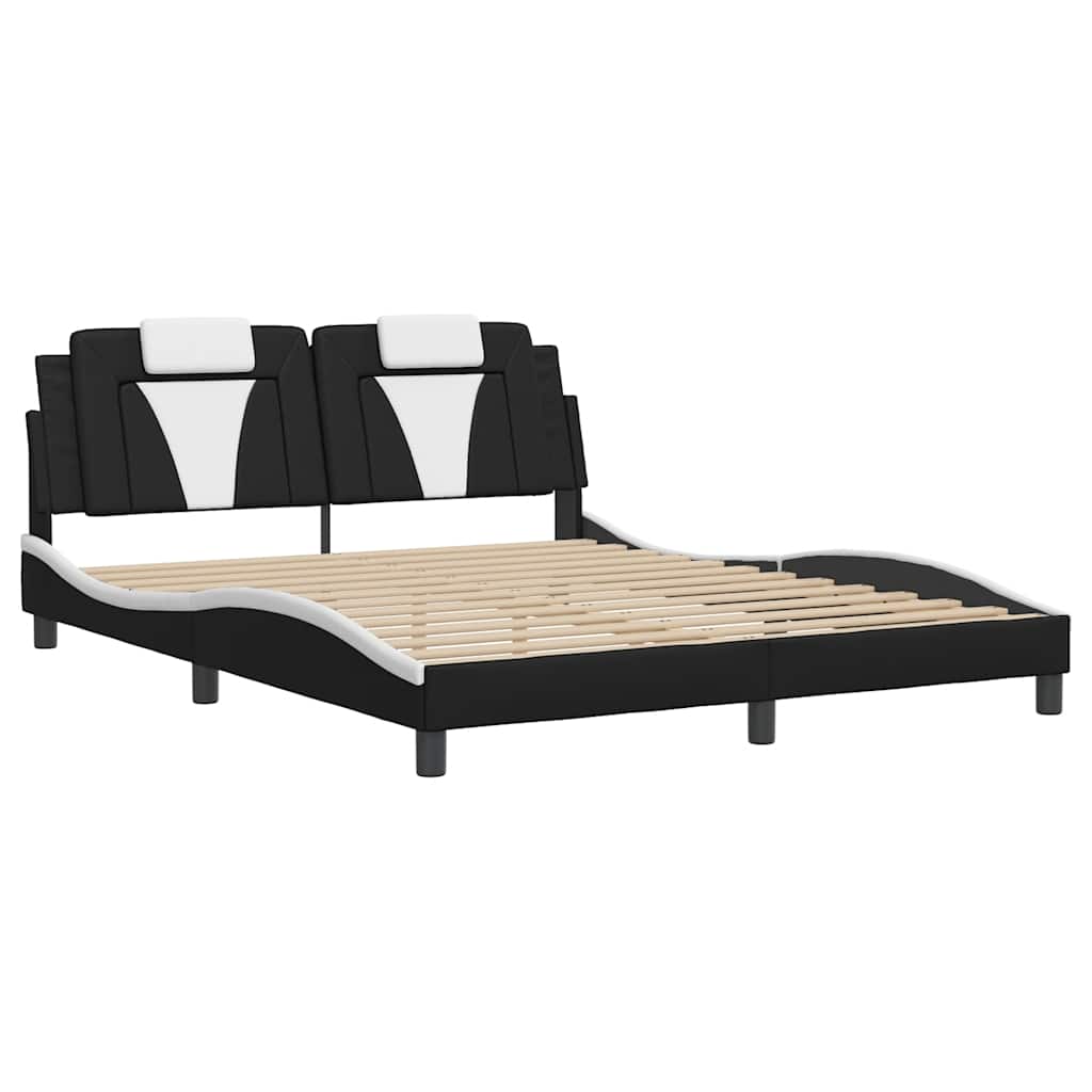 Cadre de lit Viana sans matelas noir et blanc 160x200 cm similicuir