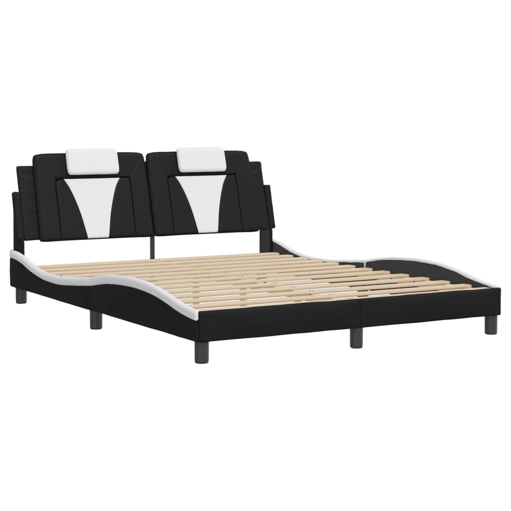 Cadre de lit sans matelas noir et blanc 160x200 cm similicuir - XIOS