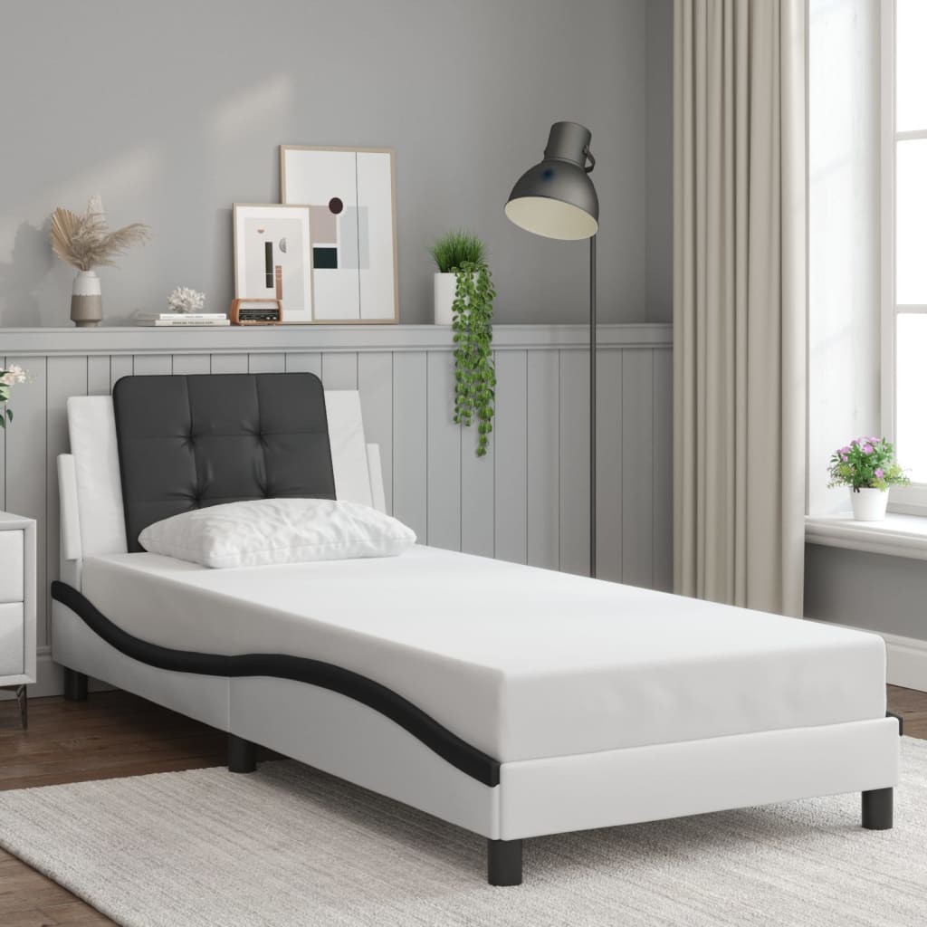 Cadre de lit sans matelas blanc et noir 80x200 cm similicuir - XIOS