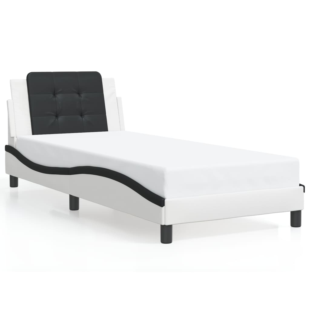 Cadre de lit sans matelas blanc et noir 90x190 cm similicuir - XIOS