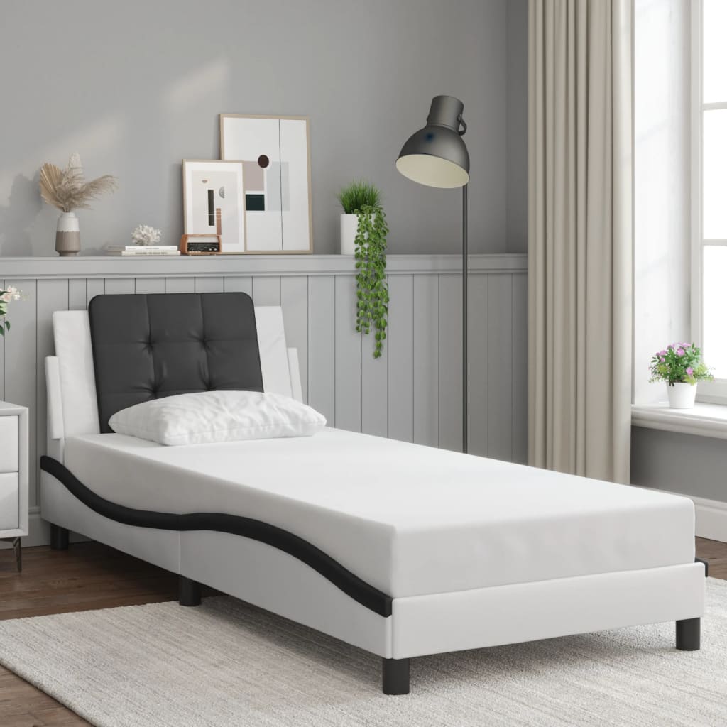 Cadre de lit sans matelas blanc et noir 90x190 cm similicuir - XIOS