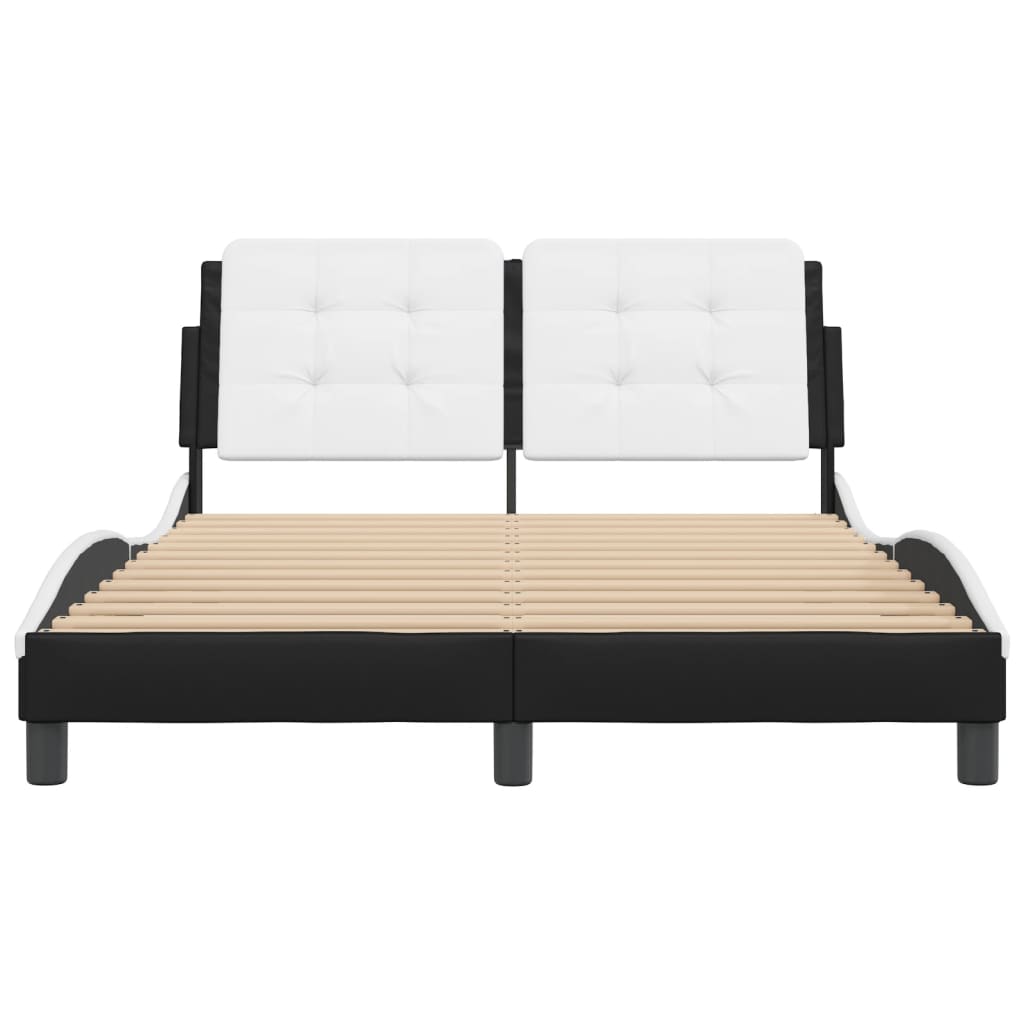 Cadre de lit sans matelas noir et blanc 140x190 cm similicuir - XIOS