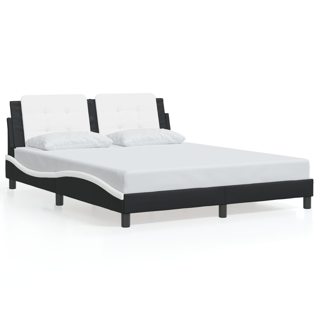 Cadre de lit sans matelas noir et blanc 160x200 cm similicuir - XIOS