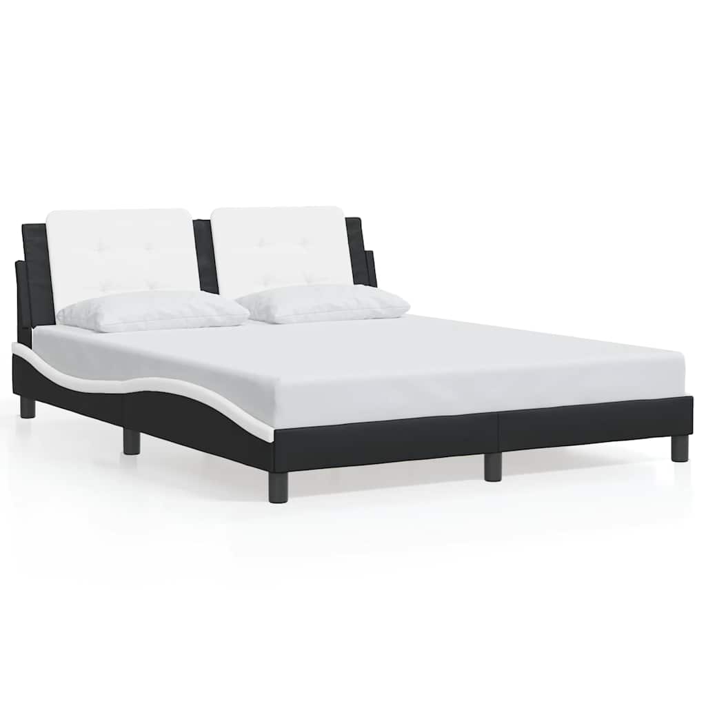 Cadre de lit sans matelas Zadar noir et blanc 160x200 cm similicuir