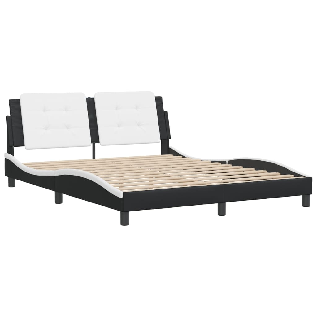 Cadre de lit sans matelas noir et blanc 160x200 cm similicuir - XIOS