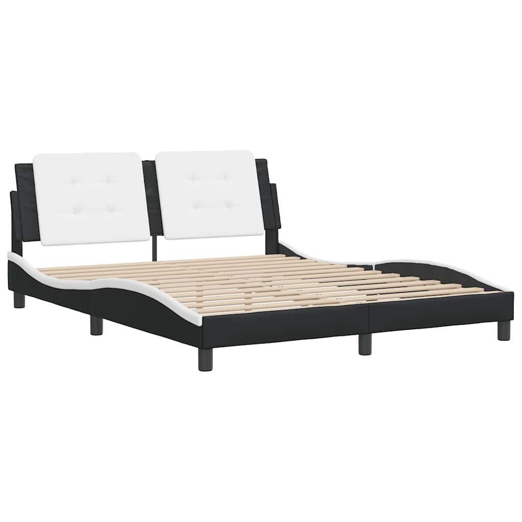 Cadre de lit sans matelas Zadar noir et blanc 160x200 cm similicuir
