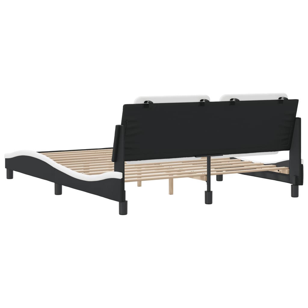 Cadre de lit sans matelas noir et blanc 160x200 cm similicuir - XIOS