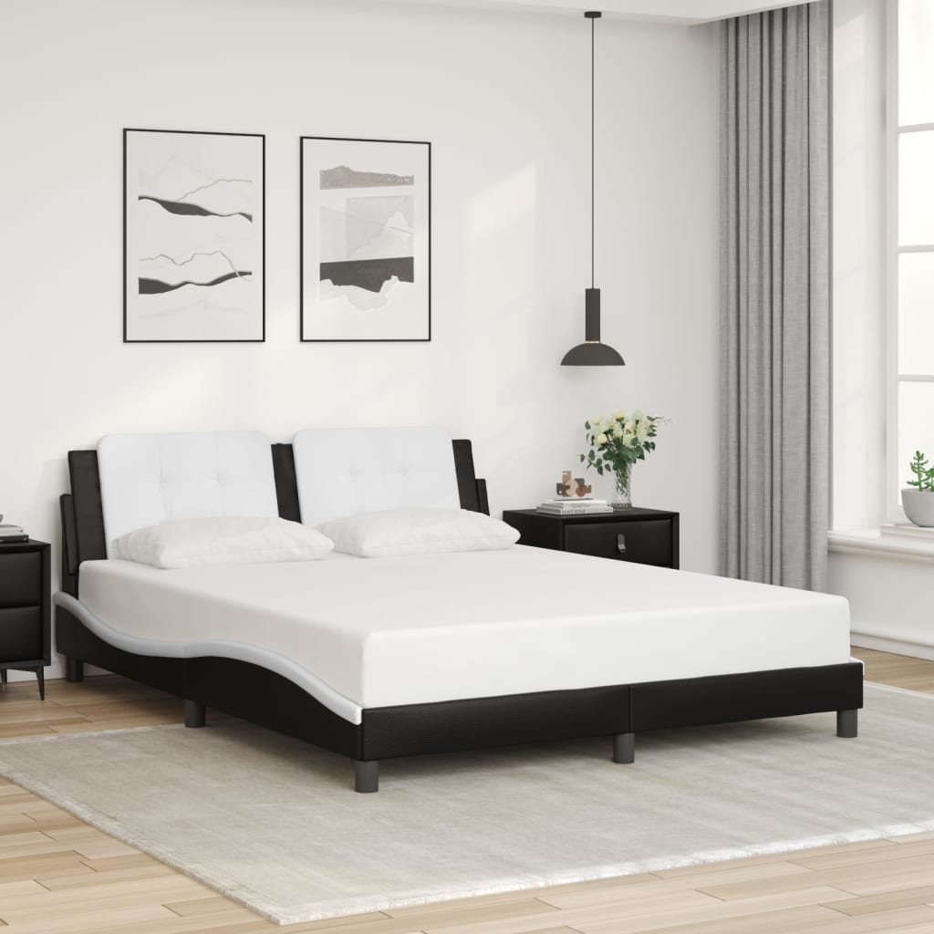 Cadre de lit sans matelas noir et blanc 160x200 cm similicuir - XIOS