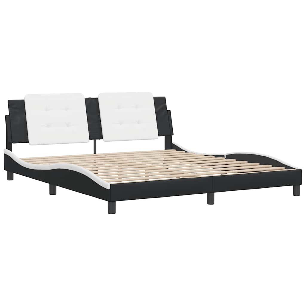 Cadre de lit sans matelas Zadar noir et blanc 180x200 cm similicuir