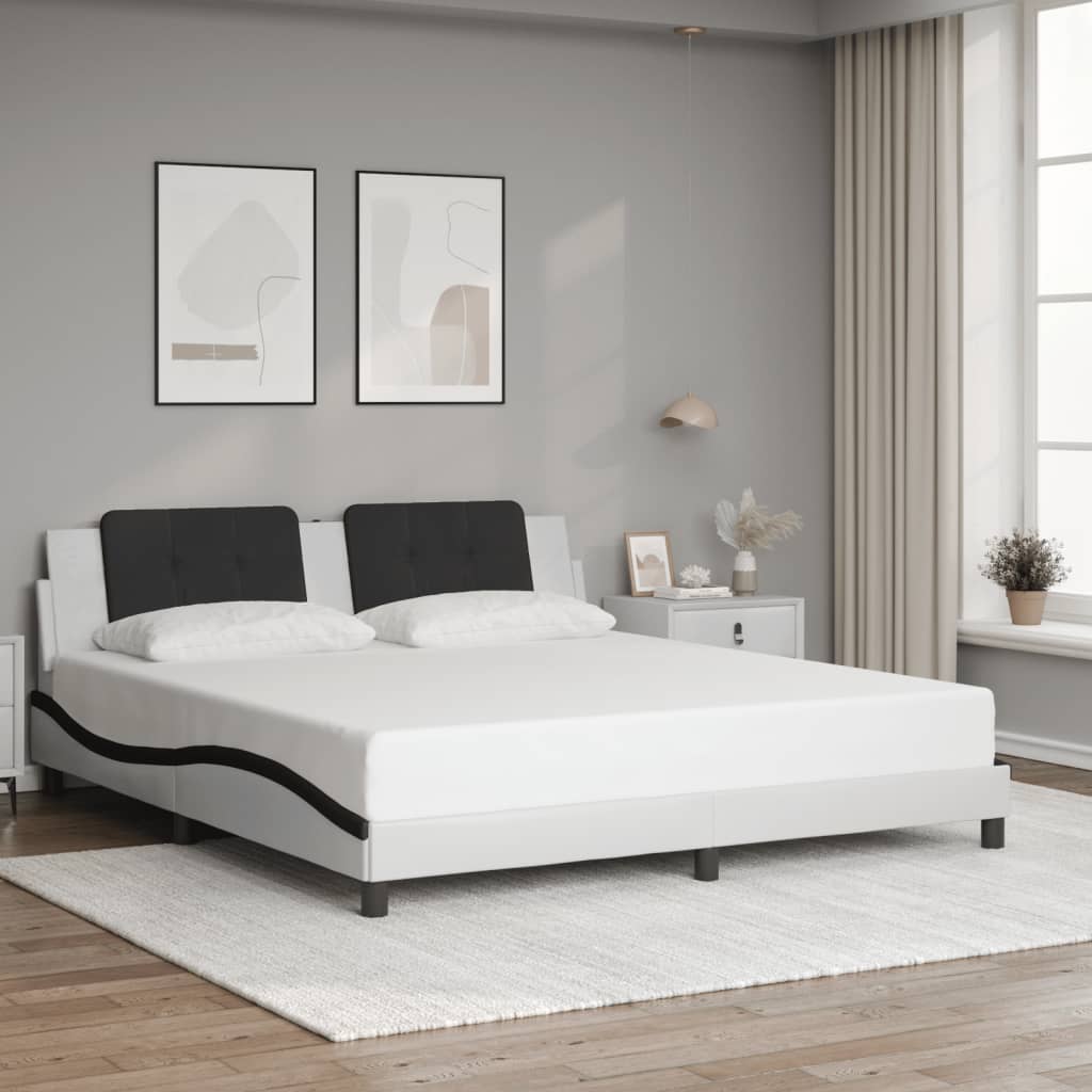Cadre de lit sans matelas blanc et noir 180x200 cm similicuir - XIOS