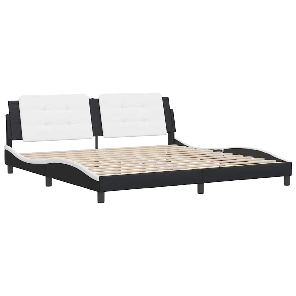 Cadre de lit sans matelas Zadar noir et blanc 200x200 cm similicuir - XIOS