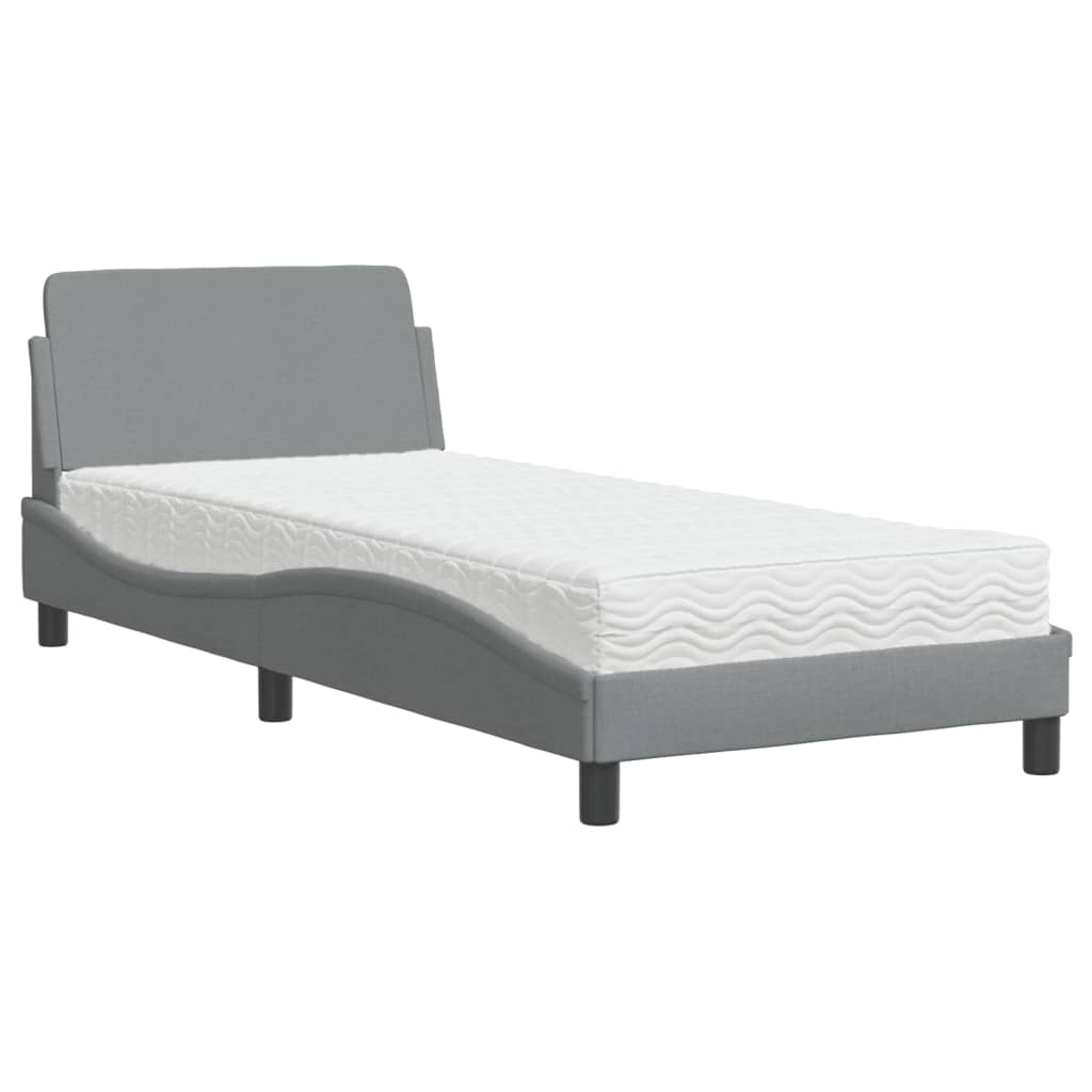 Lit avec matelas Dover gris clair 80x200 cm tissu - XIOS