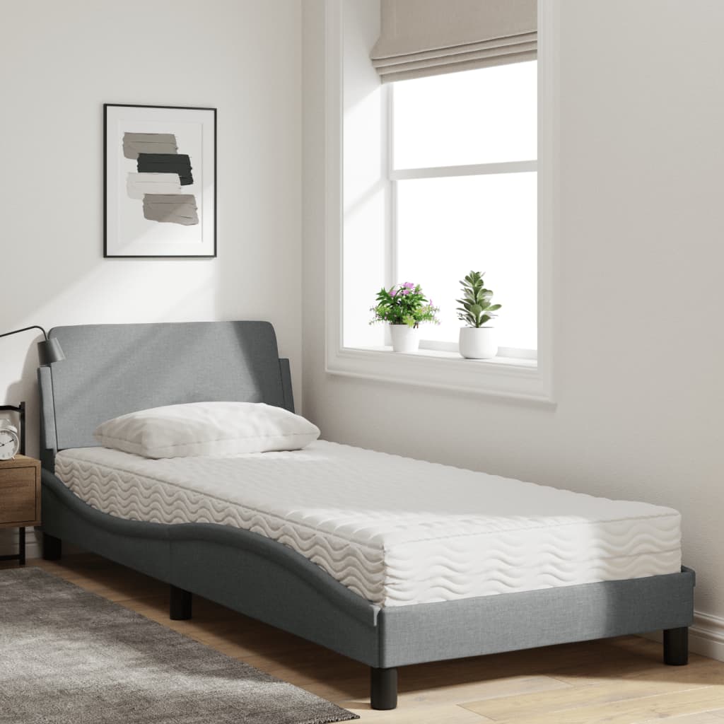 Lit avec matelas Dover gris clair 80x200 cm tissu - XIOS