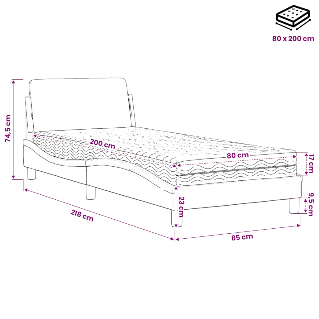 Lit avec matelas Dover gris clair 80x200 cm tissu
