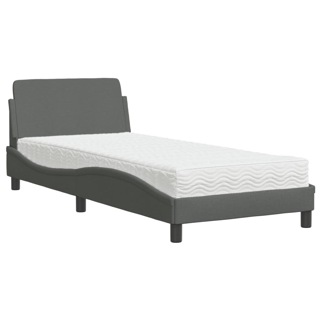 Lit avec matelas Dover gris foncé 80x200 cm tissu - XIOS