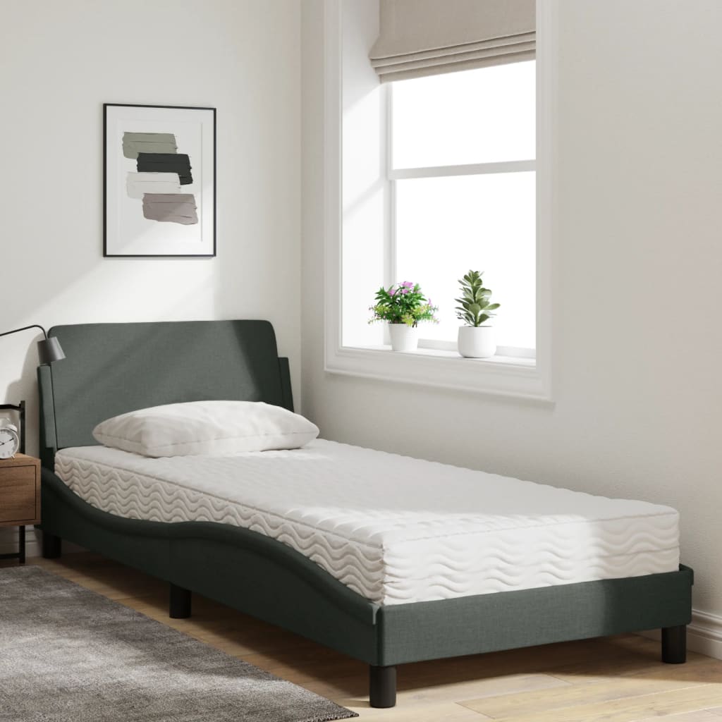 Lit avec matelas Dover gris foncé 80x200 cm tissu - XIOS