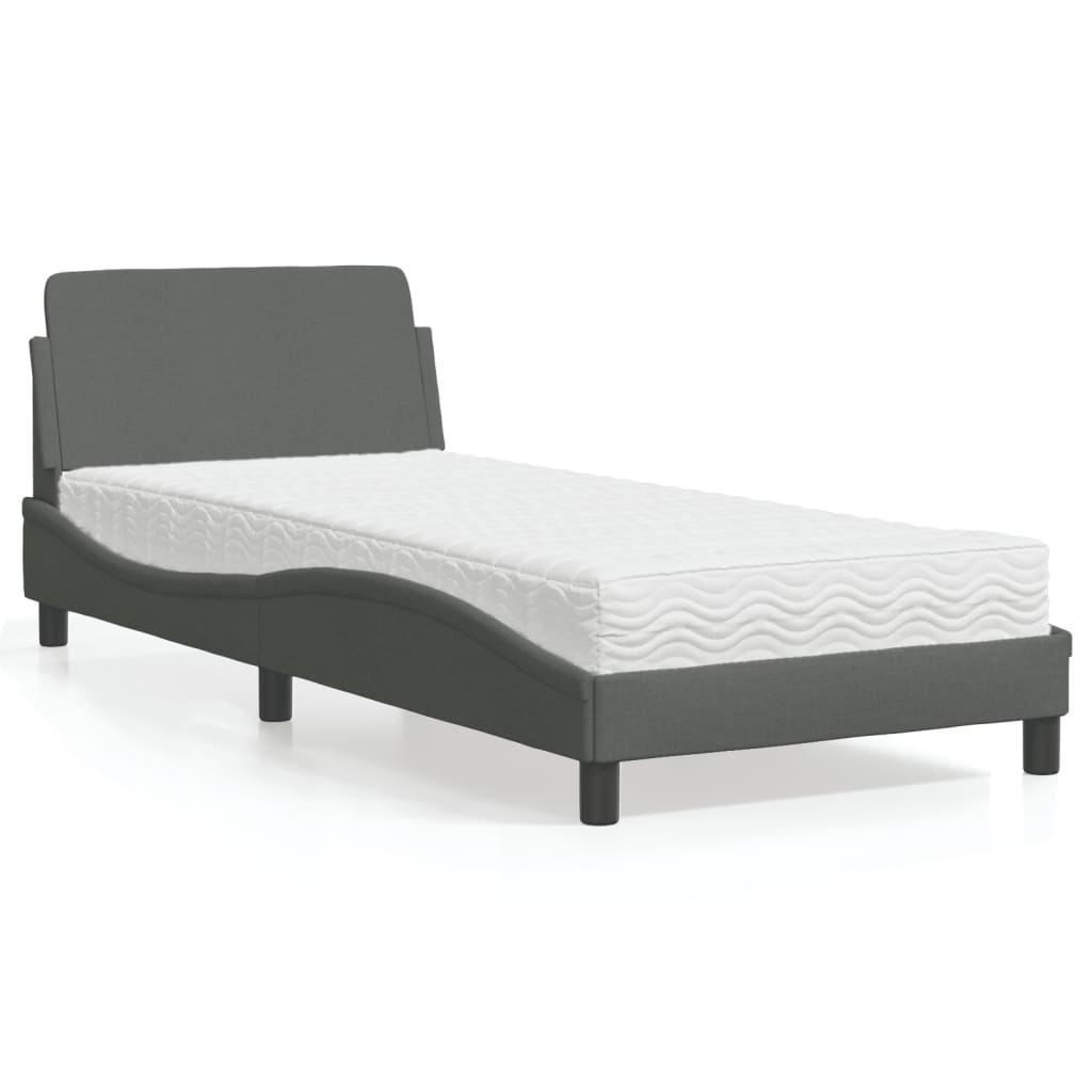 Lit avec matelas Dover gris foncé 80x200 cm tissu - XIOS