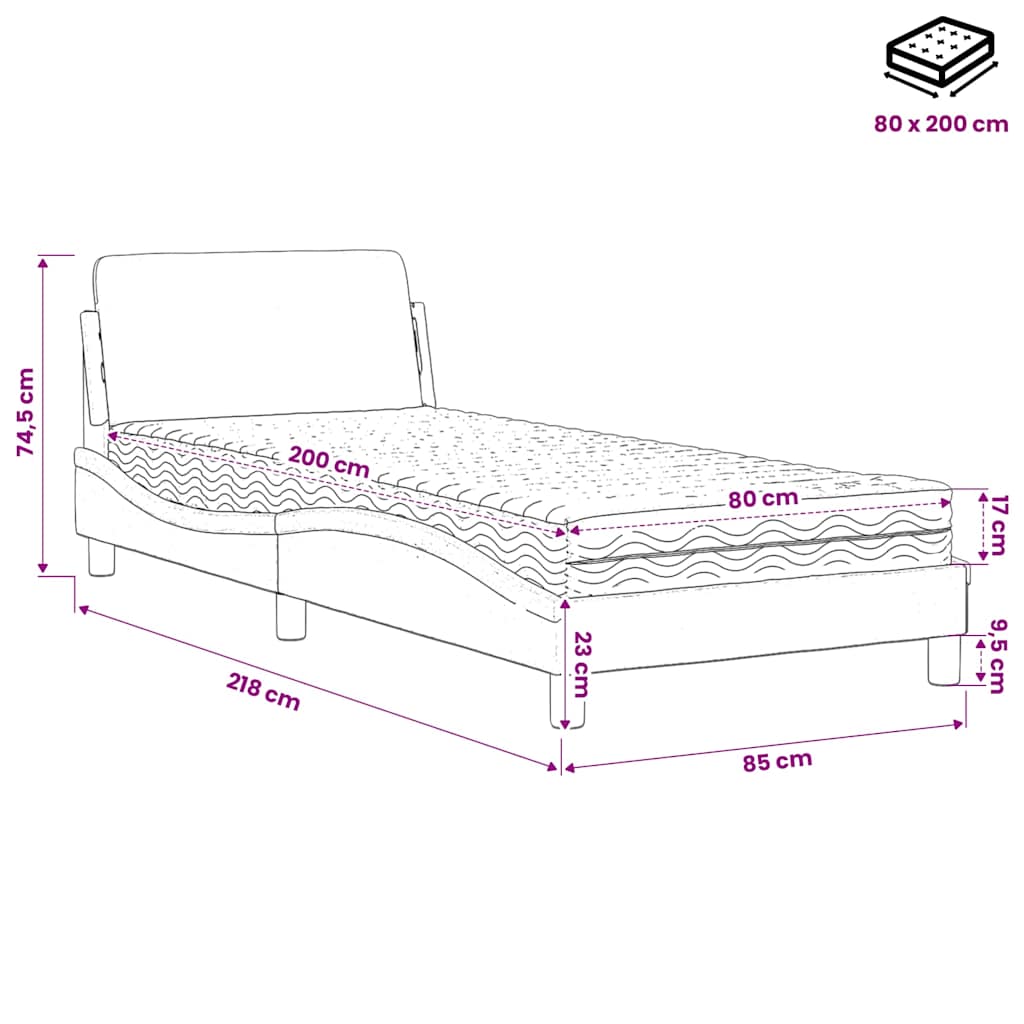 Lit avec matelas Dover bleu 80x200 cm tissu