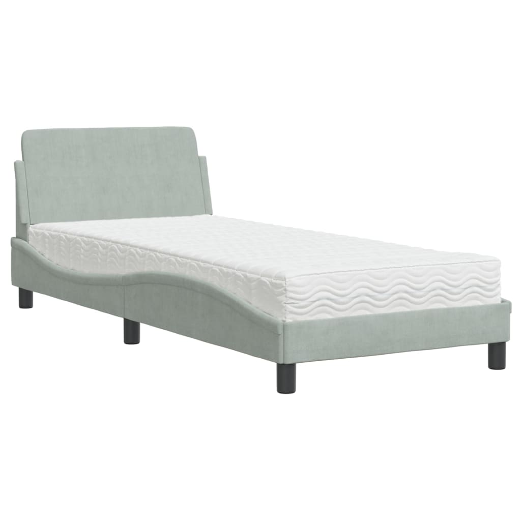 Lit avec matelas Dover gris clair 80x200 cm velours - XIOS