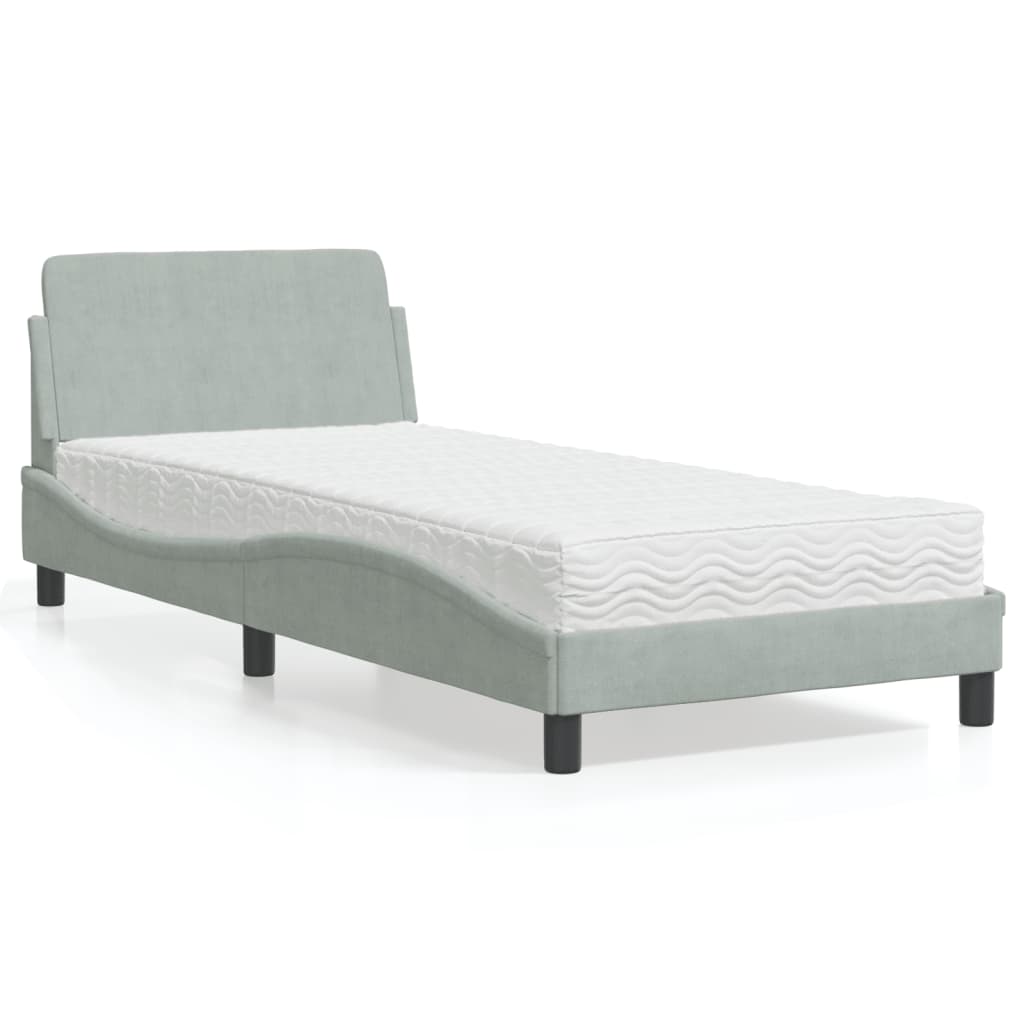 Lit avec matelas Dover gris clair 80x200 cm velours - XIOS