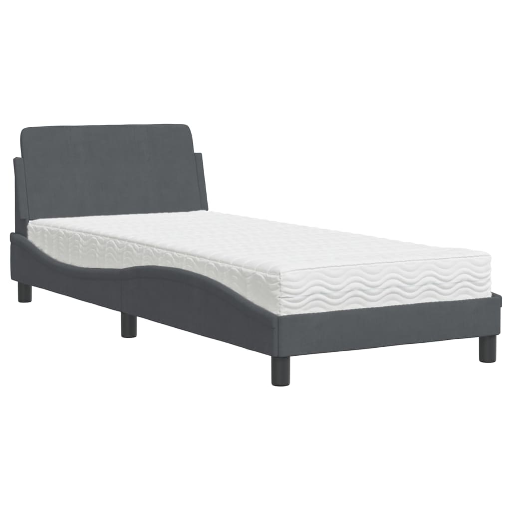 Lit avec matelas Dover gris foncé 80x200 cm velours - XIOS
