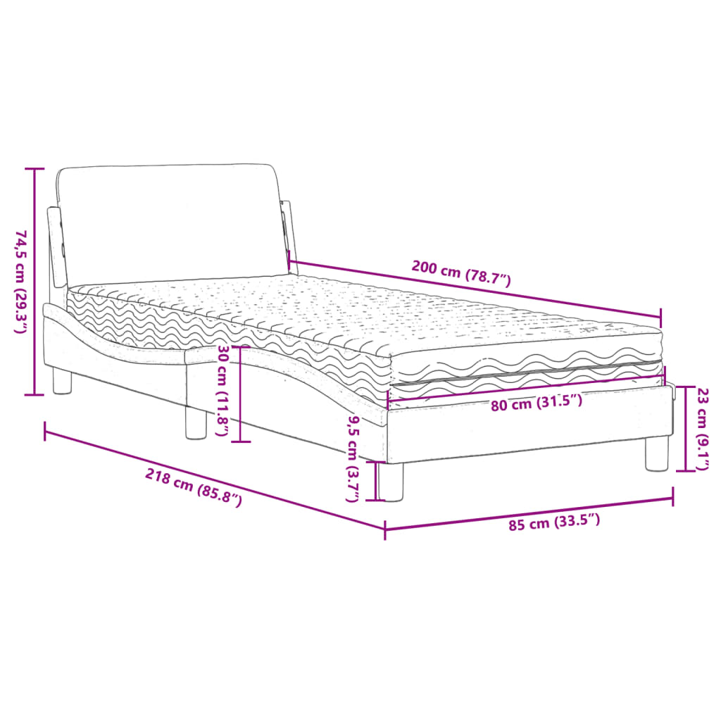 Lit avec matelas Dover gris foncé 80x200 cm velours - XIOS