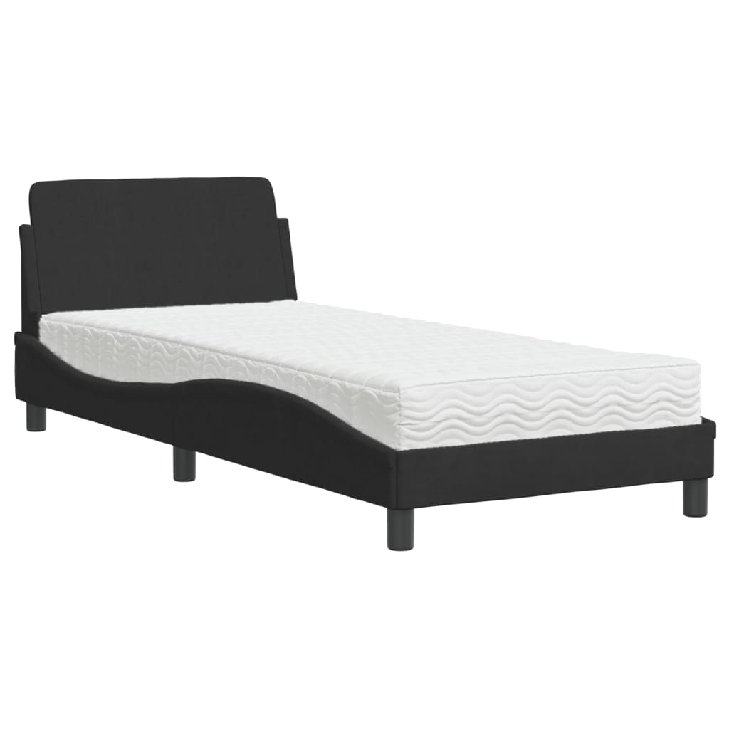 Lit avec matelas Dover noir 80x200 cm velours - XIOS