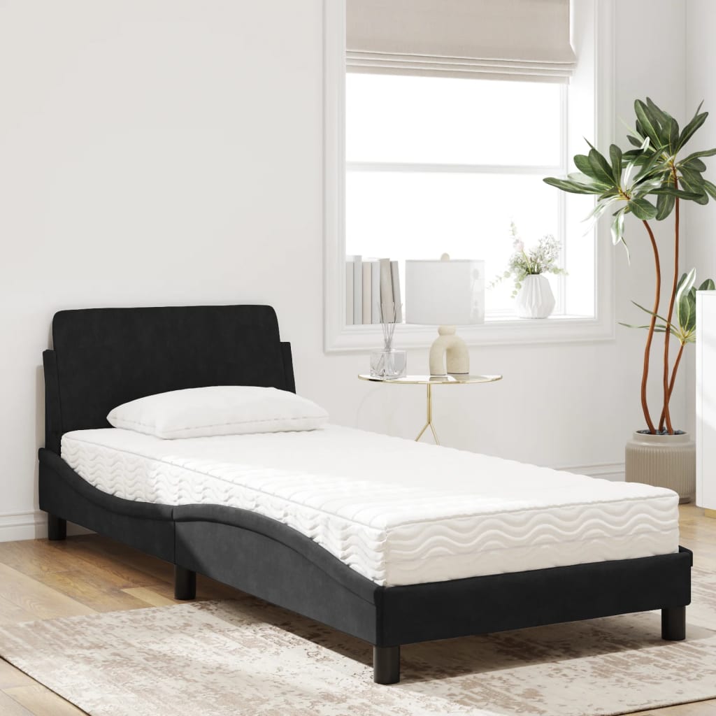 Lit avec matelas Dover noir 80x200 cm velours - XIOS