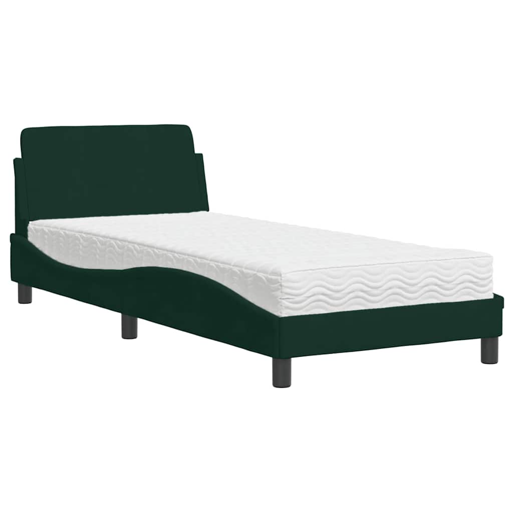 Lit avec matelas Dover vert foncé 80x200 cm velours - XIOS