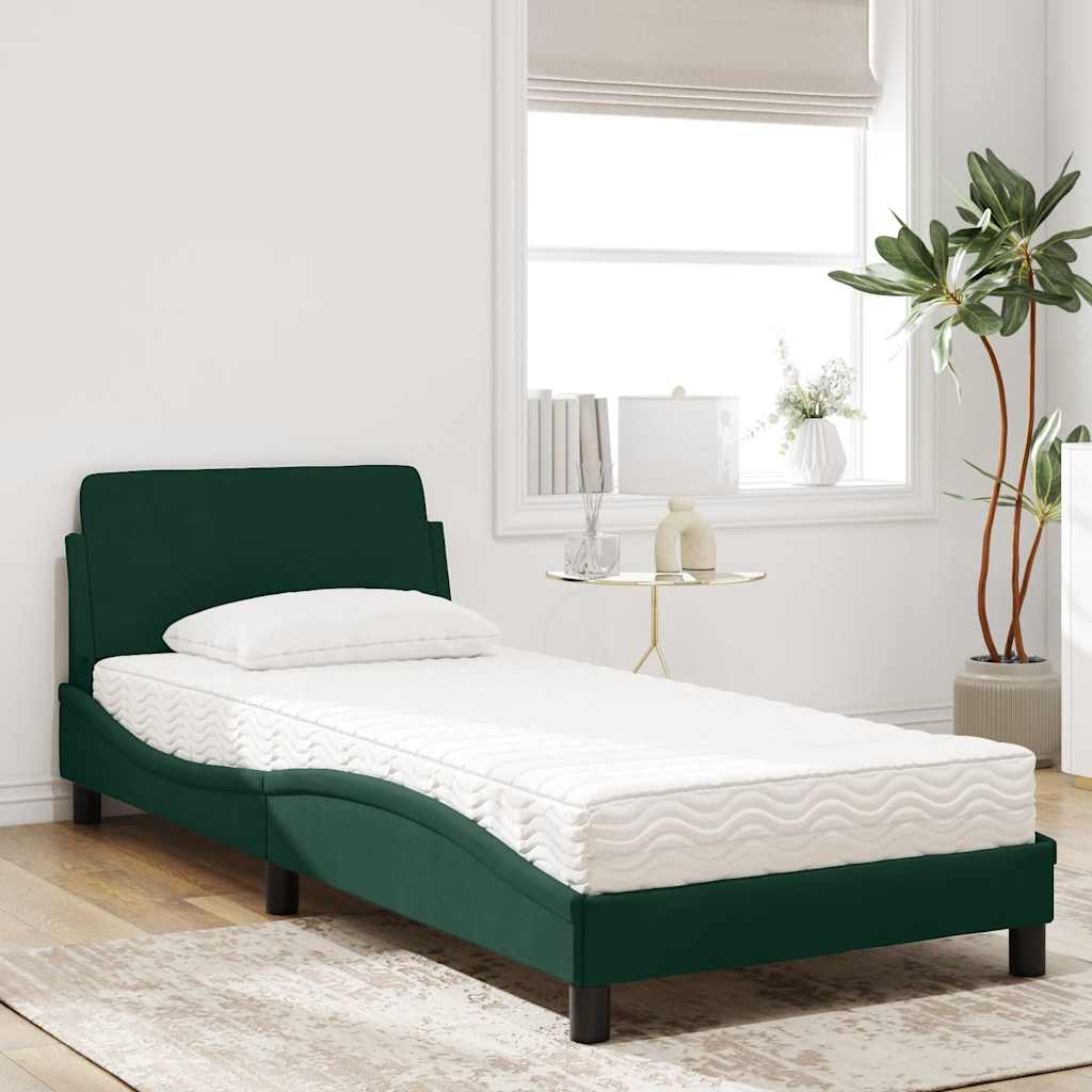 Lit avec matelas Dover vert foncé 80x200 cm velours - XIOS