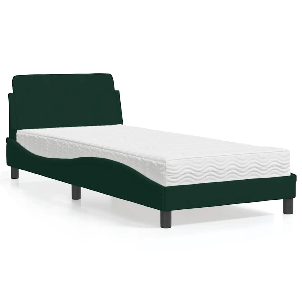 Lit avec matelas Dover vert foncé 80x200 cm velours - XIOS