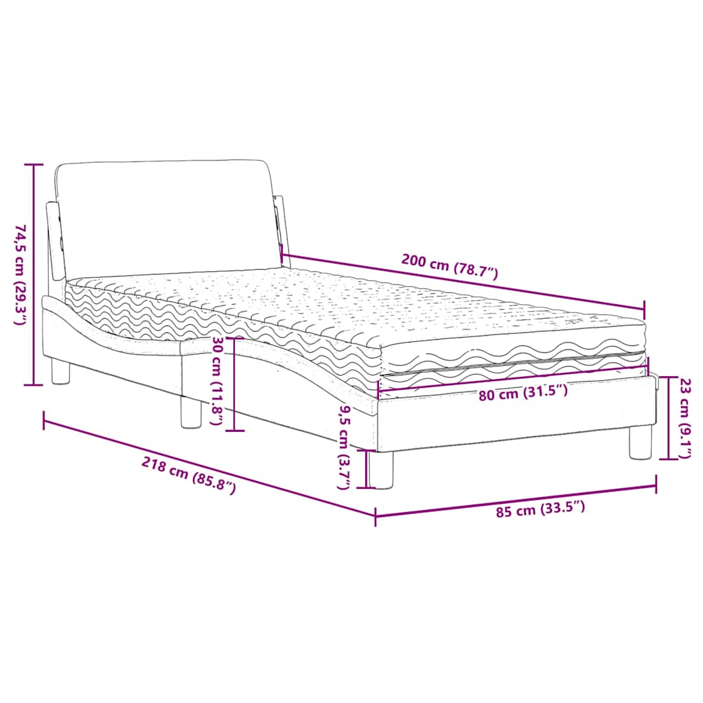 Lit avec matelas Dover bleu 80x200 cm velours - XIOS