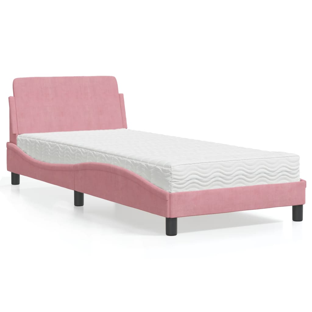 Lit avec matelas Dover rose 80x200 cm velours - XIOS